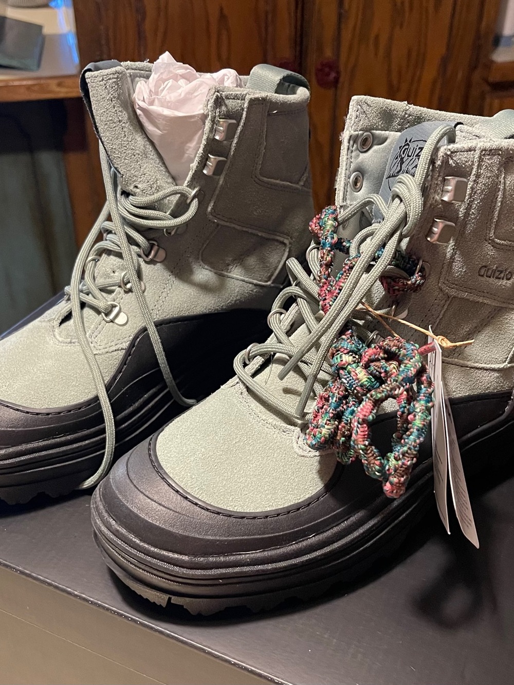 Light Gray Reebok Lace-Up Women's Suede Boots with Rugged Sole